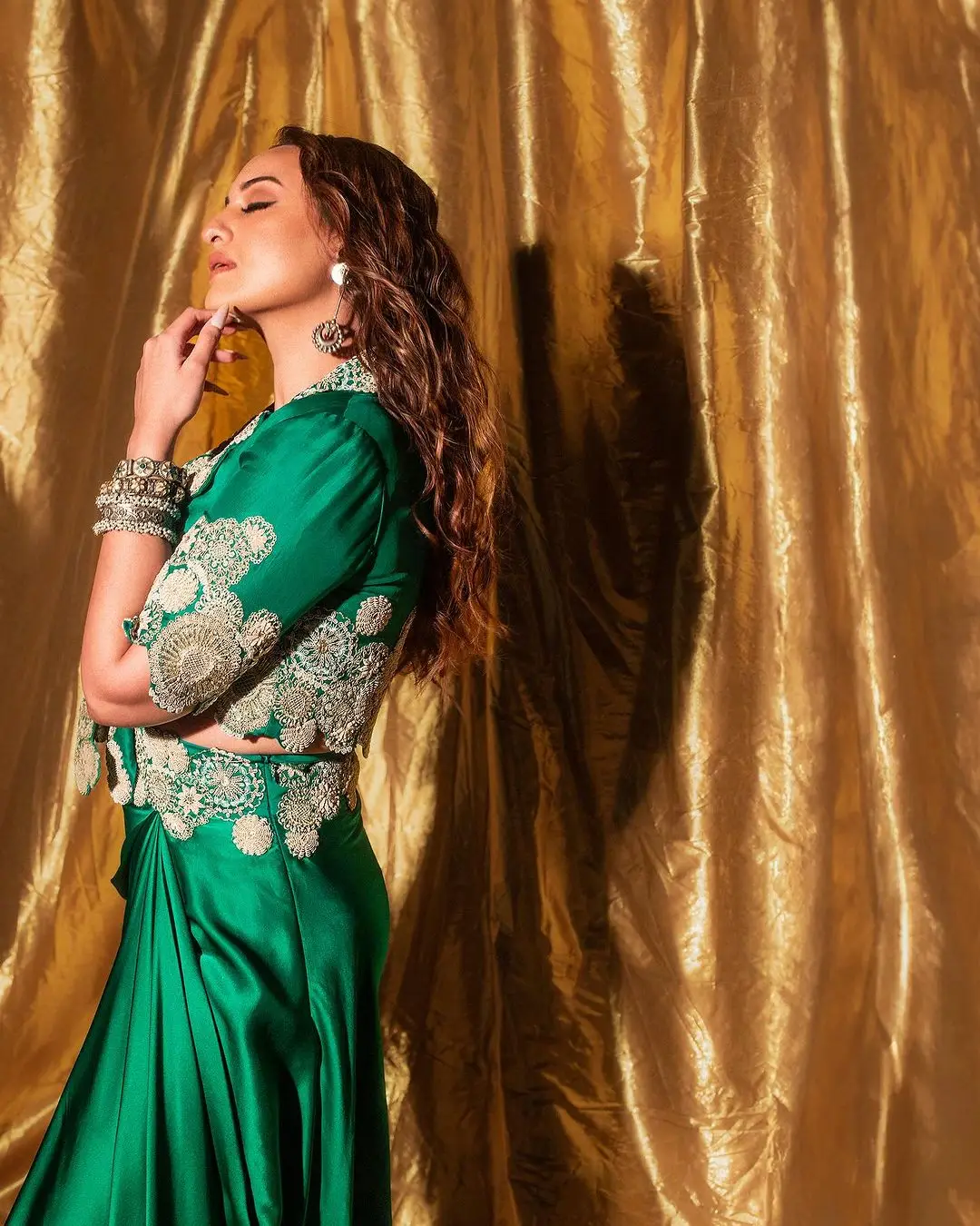 Sonakshi Sinha In North Indian Traditional Green Gown